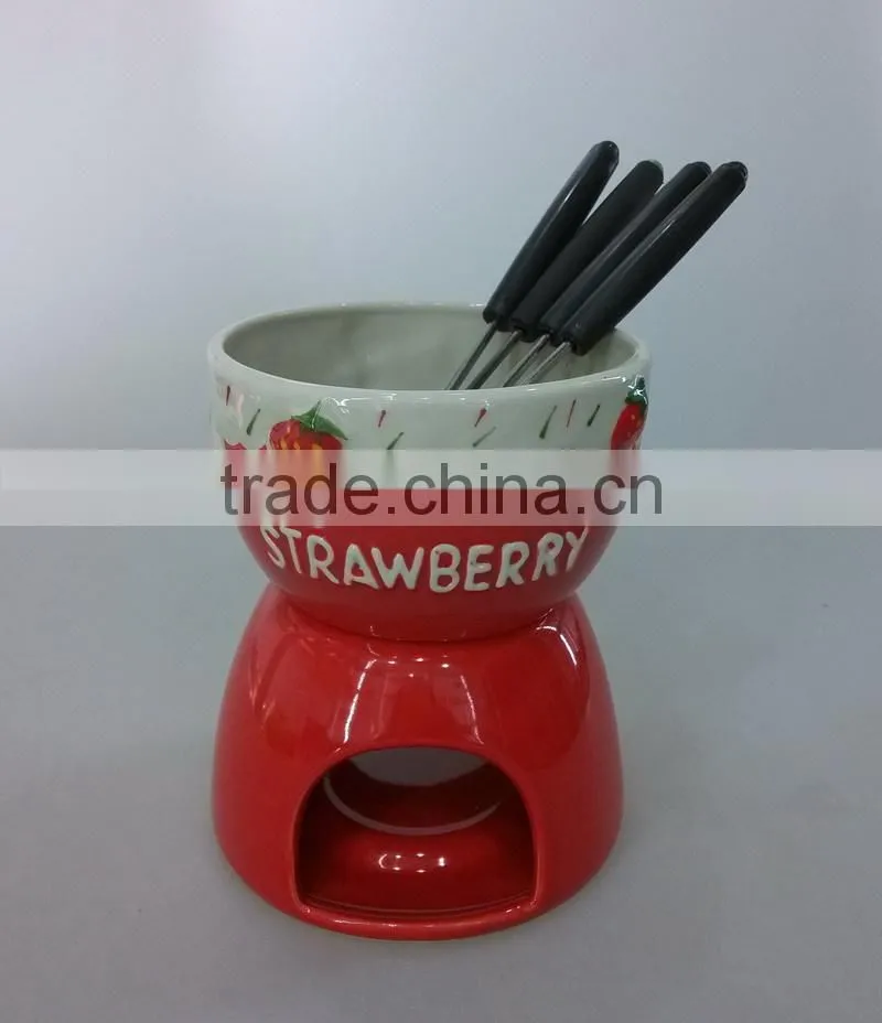 hand painting ceramic chocolate fondue set
