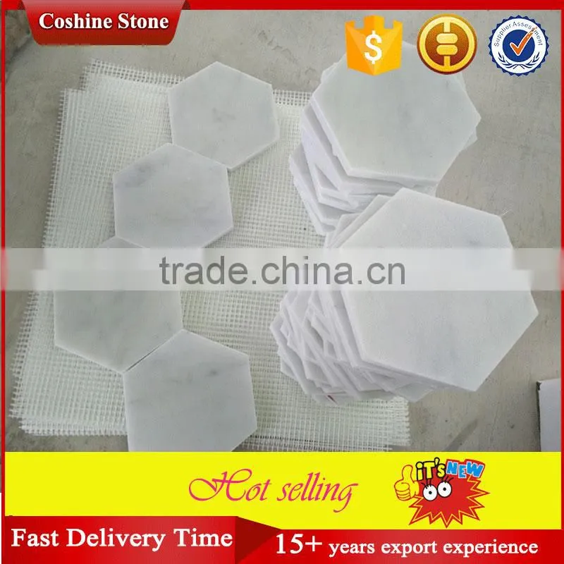 Polished white carrara marble coasters hexagon tiles