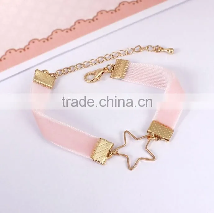 gold love letter moon star charms bracelet gold chain bracelet silk ribbon bracelet