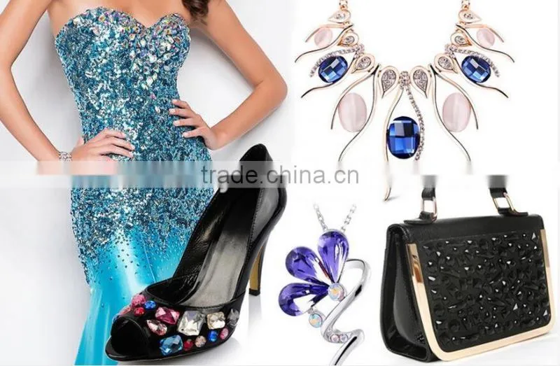 garment small size indigo-blue sew on rhinestone oval synthetic gemstone