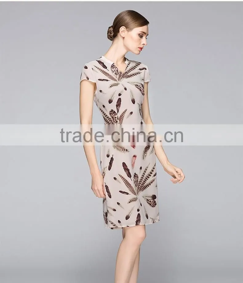Classic Short Sleeve V Neck Slim Fit Ladies Dress