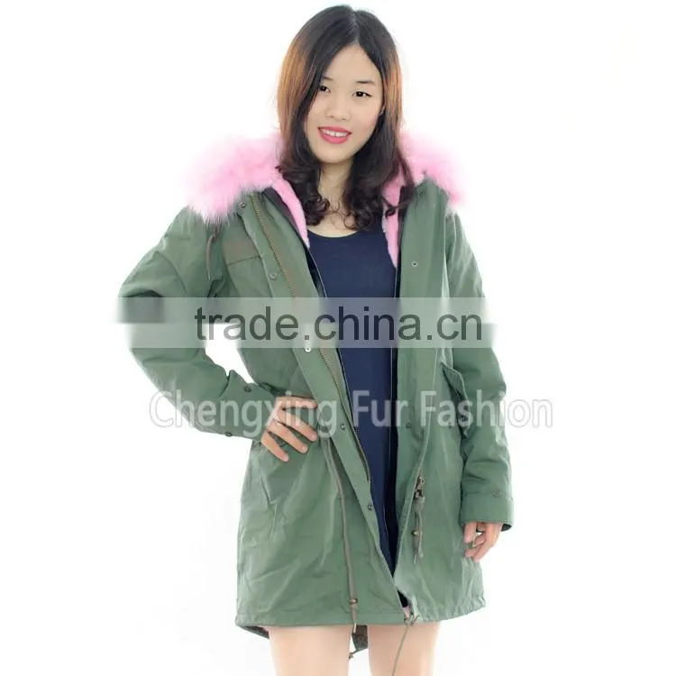 CX-G-P-08E Latest European Style High Quality Rex Rabbit Fur Lined Parka Jacket