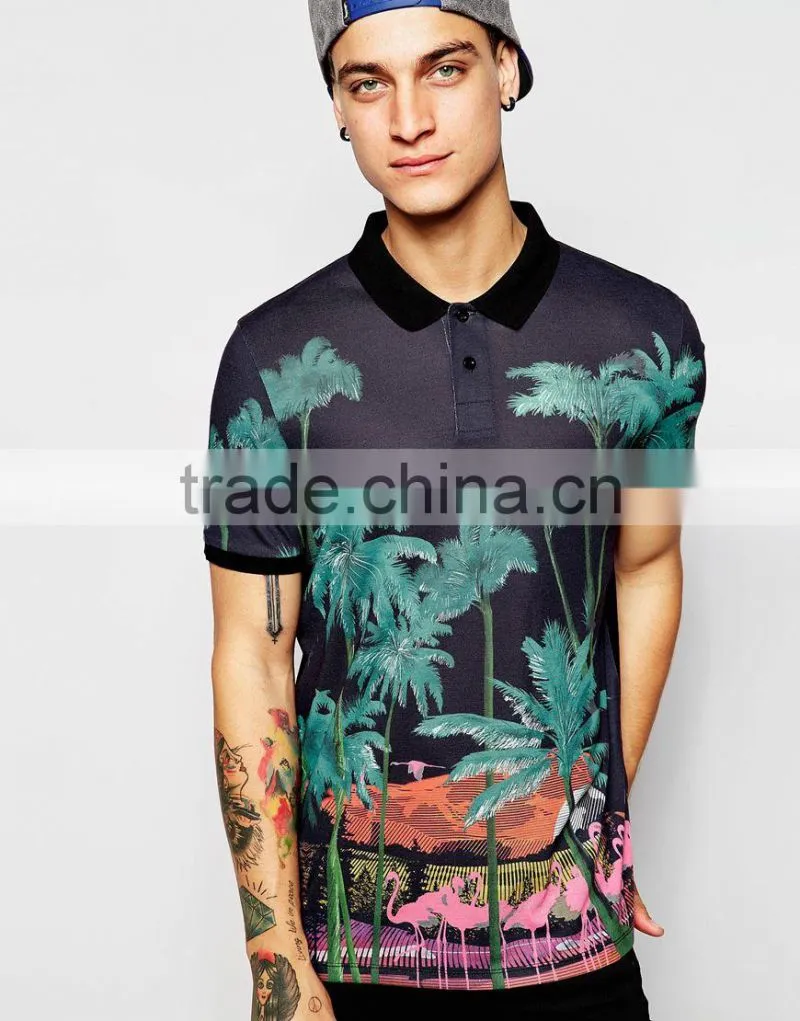 Latest Design Polo Shirt Design With Flamingo Print PS0115A