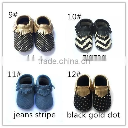 Most Hot selling baby genuine leather fringe moccasins soft leather moccs baby booties toddler shoes moccasins