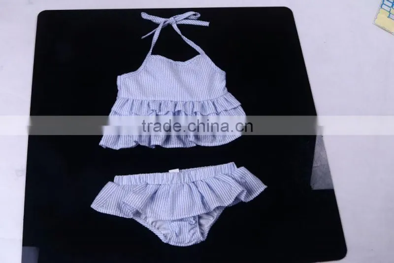 Girls One Piece Ruffle Toddler kid Seersucker Swimsuit