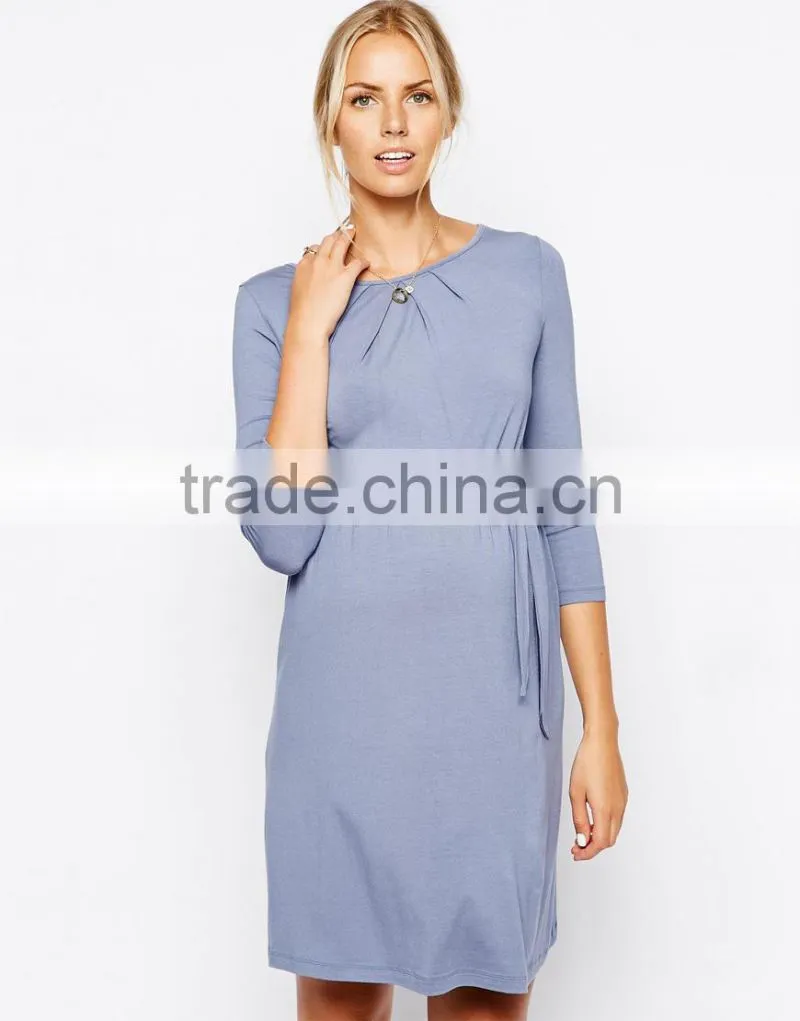 Maternity Exclusive Kate Dress With Belt And Scoop Neck With 3/4 Sleeve