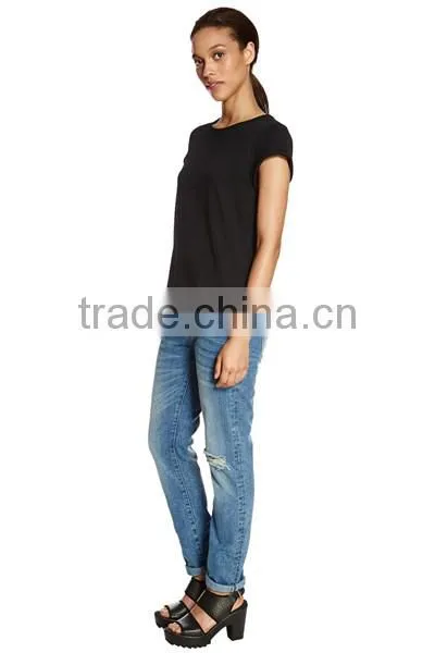 Black Jersey Cuffed Sleeves Custom Tee Shirt Blank