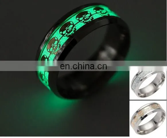 2017 Novel Stainless Steel Retro Scripture Jesus Skull Glow in the Dark Ring Fluorescent Letter Lord of Rings