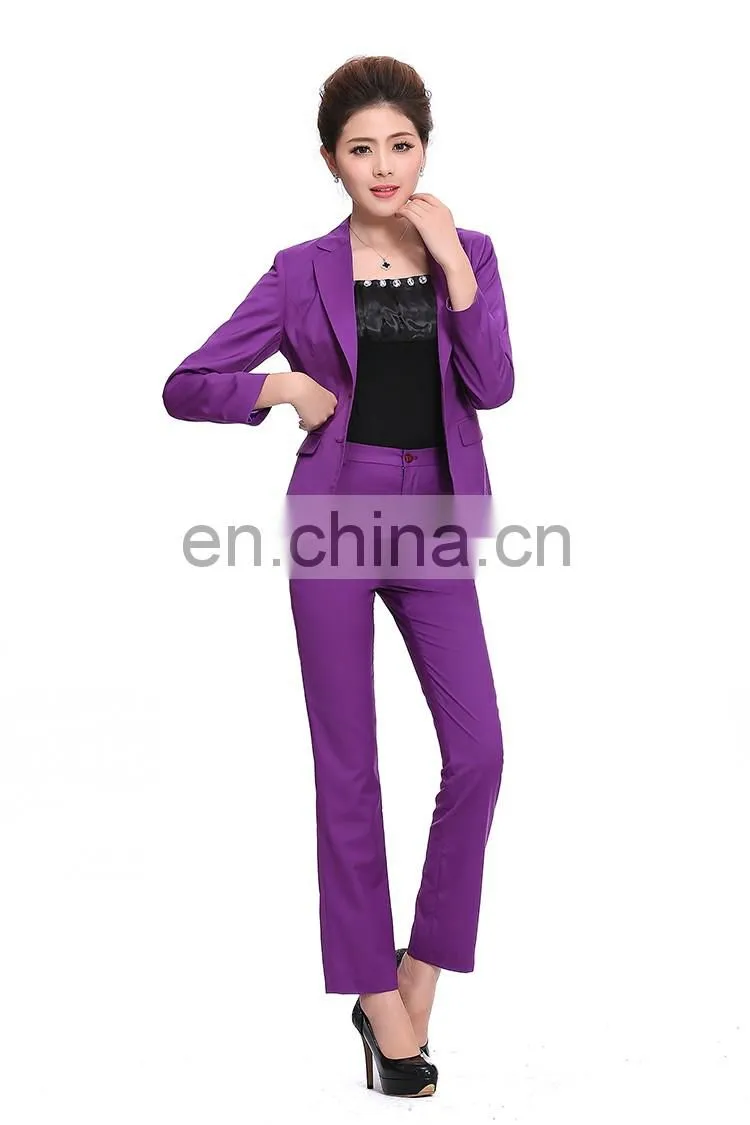 Kangyi Lapel Collar Purple Pant Suit Workwear Long Sleeve Business Office Lady Coat Pant Suit
