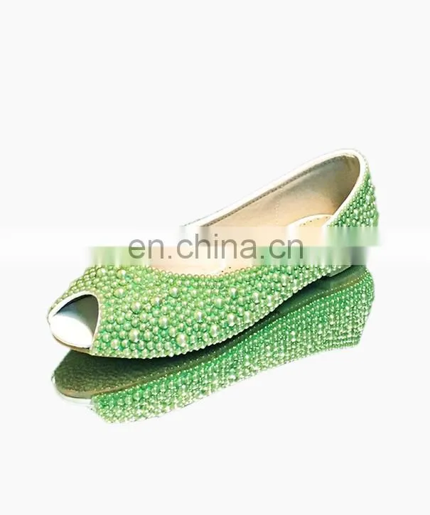 Green Pearl Bridal Classic open /peep toe Flats offer drop ship