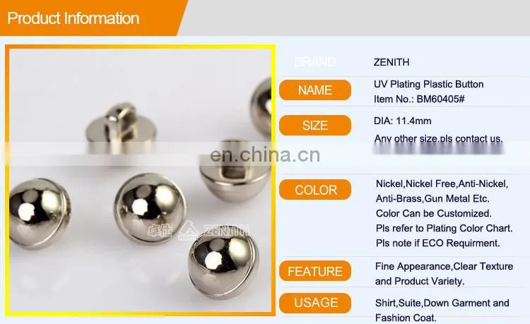 UV Plating Shinny Silver Button ABS Button BA60405
