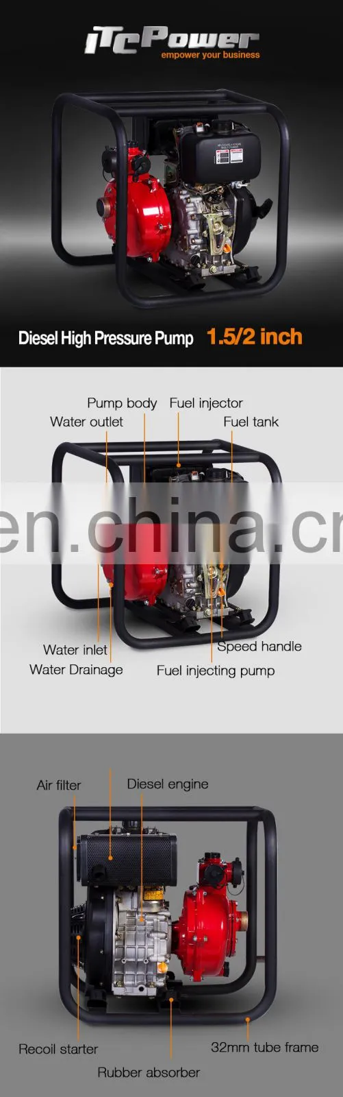 high pressure 2 inch 6hp diesel water fuel pump