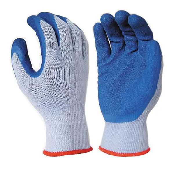 21s grey polyester with blue latex crinkle coated work glove