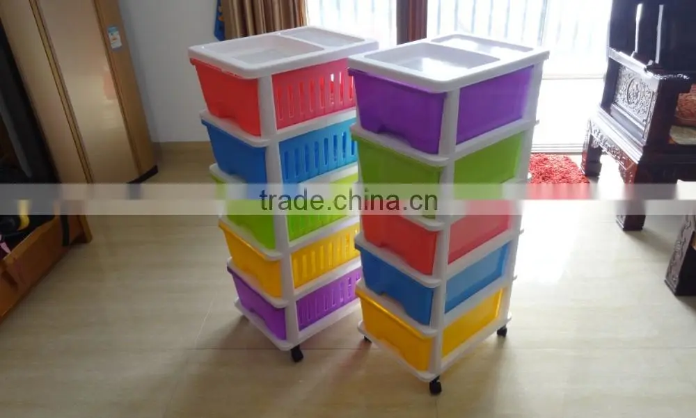 5 layers detachable plastic cabinet storage drawer with lock, wheels, beautiful household storing
