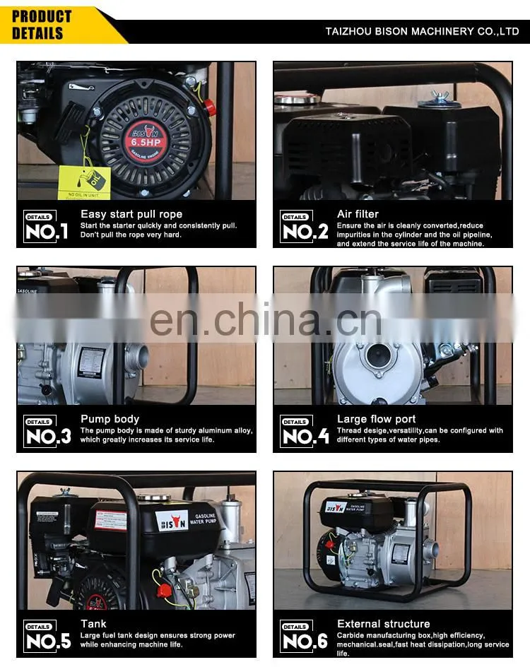 BISON WP20H 7hp 2 inch Gasoline High Pressure Mini Petrol Water Pump