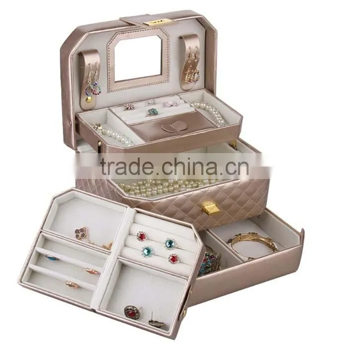 custom make leather Jewelry Box Travel Case and Lock