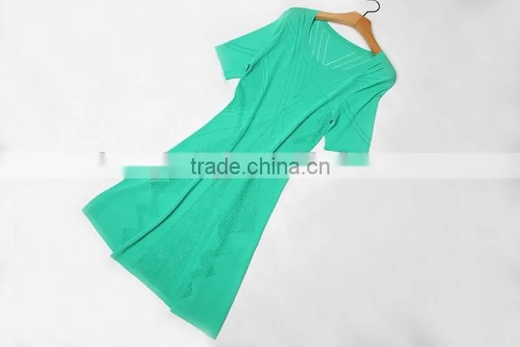 new arrival desgin for lady kintting hollow pattern round neck dress with half sleeves