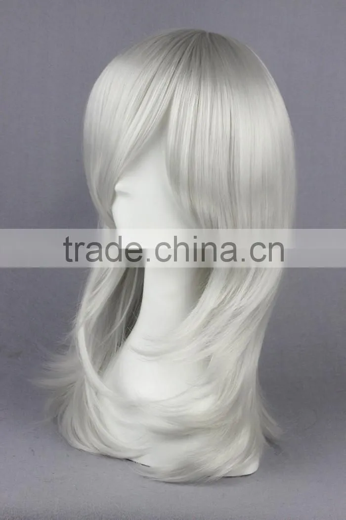 High Quality 55cm Medium Curly Nabari no Ou wig Kurookano Shijima Silver White wig Synthetic Anime Wig Cosplay Hair Wigs