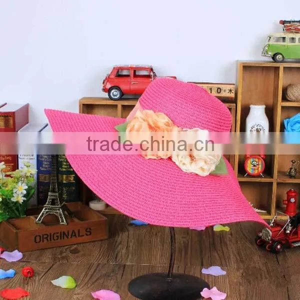 Fashion Floppy Folding Women Girl Summer Sun Hat Straw Beach Wide Large Brim Cap