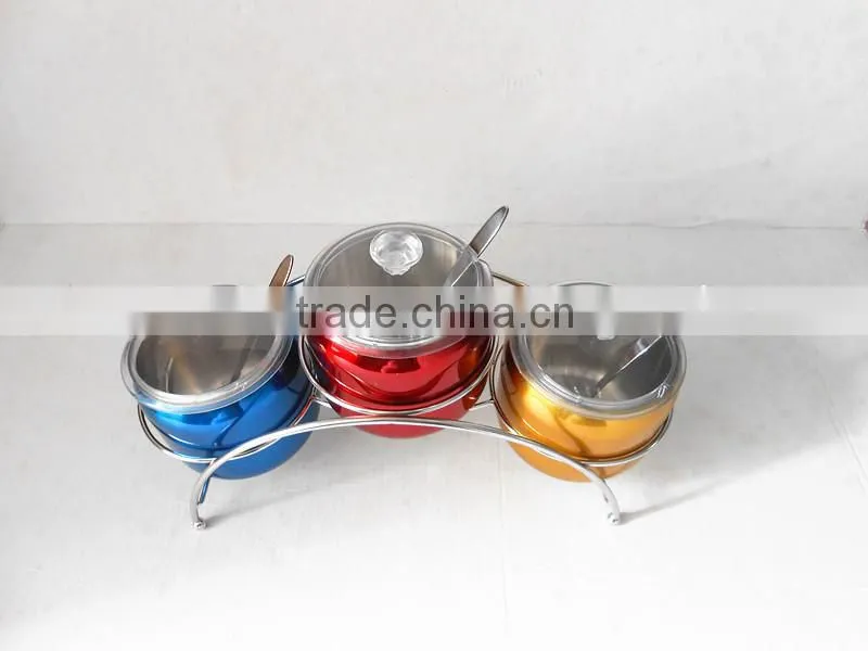 2014 Newest 3pcs stainless steel oil spice cruet with iron rack