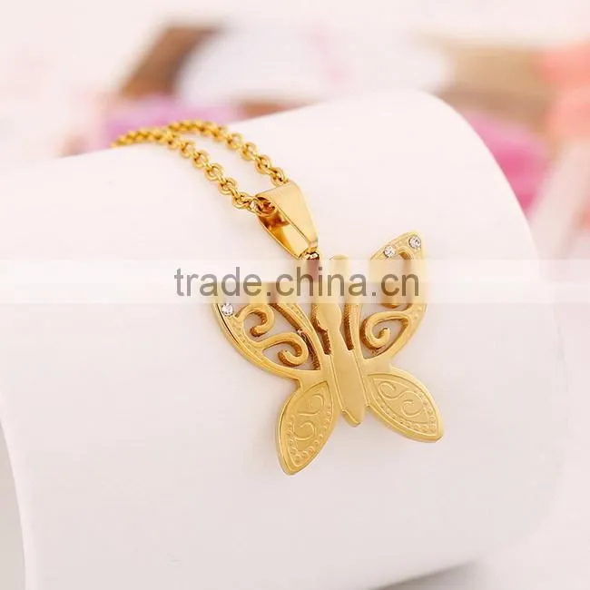 2016 new Stainless steel gold metal butterfly necklace