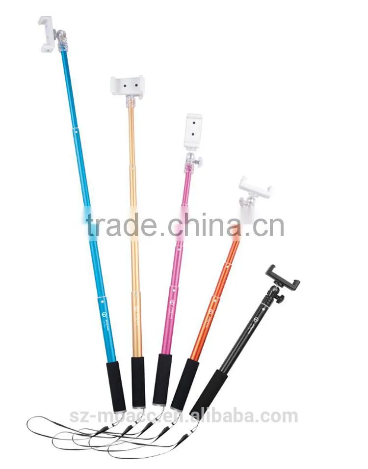 Crystal interface aluminum selfie stick with bluetooth shutter button
