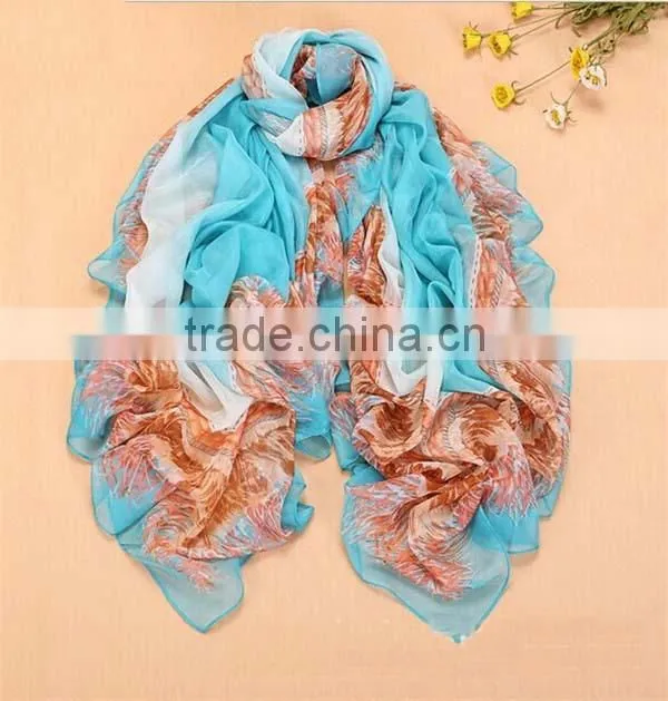 cool printing big size plain square silk chiffon scarf