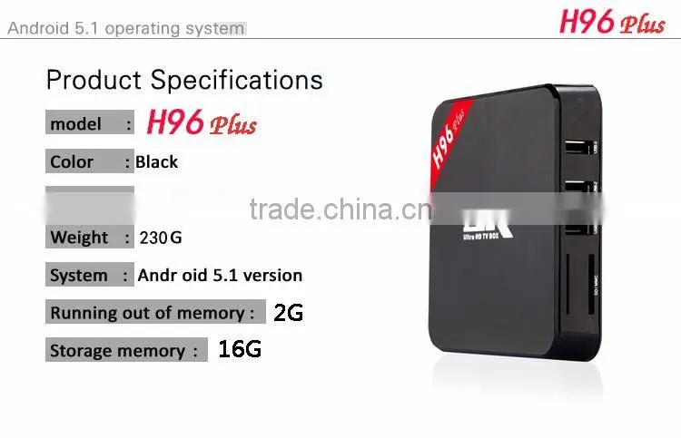 2016 Hot H96 Plus Amlogic S905 Android 5.1 TV BOX 2GB/16GB Quad Core Gigabit TV BOX