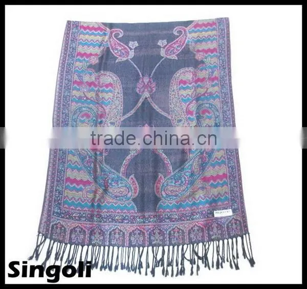 colorful ripple infinity magic scarf with grey tassel