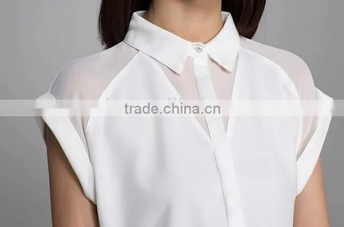 2015 Fashion Design White Loose Cardigan Women Chiffon Shirt