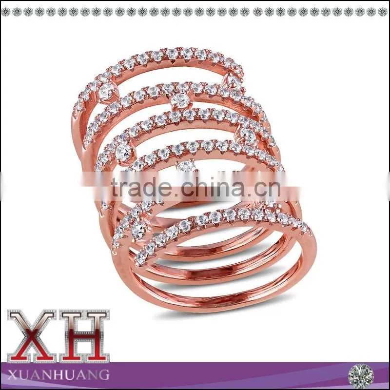 Rose Plated Silver Cubic Zirconia Semi Eternity Spiral Long Finger Ring