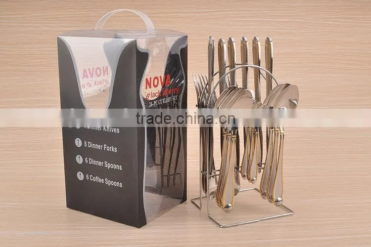 High ranking 24 pcs stainless steel cutlery set with wire stand