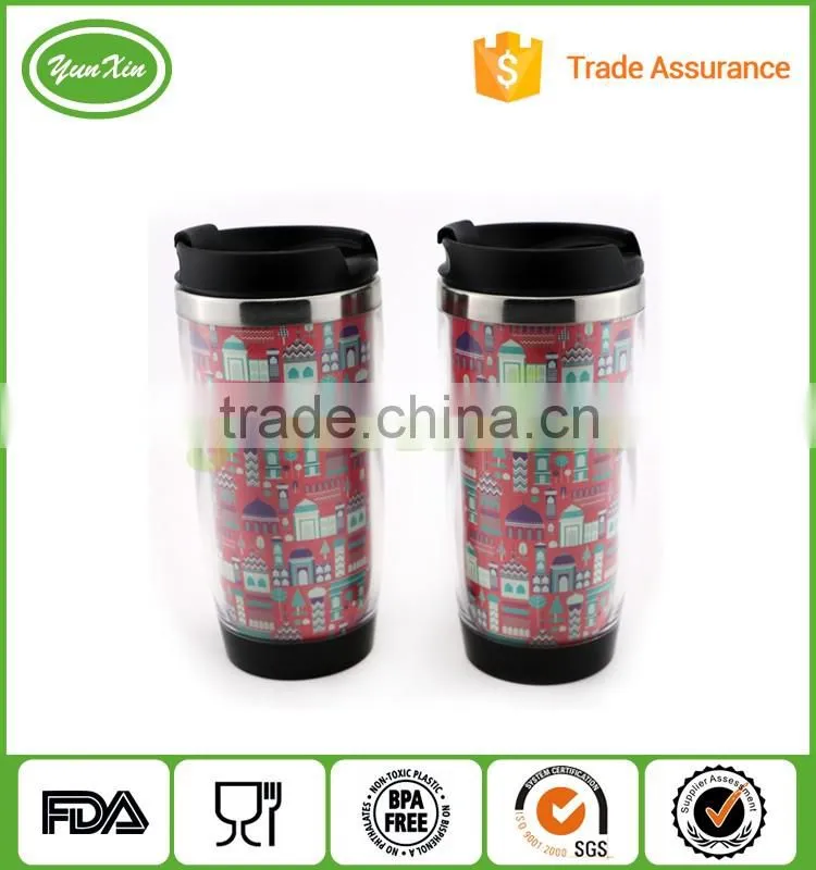 New design DIY double wall stainless steel travel mug with paper advertisement insert