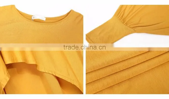 2016 Summer Women Batwing Sleeve Yellow Color Top For Woman