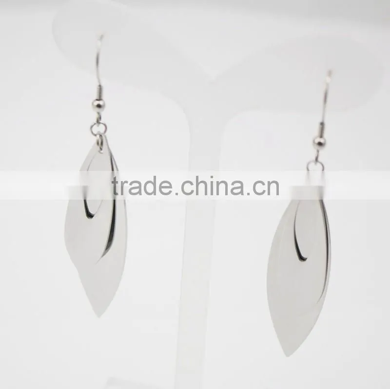 316L Stainless Steel Leaf Shaped Women Silver Double Layer Earring