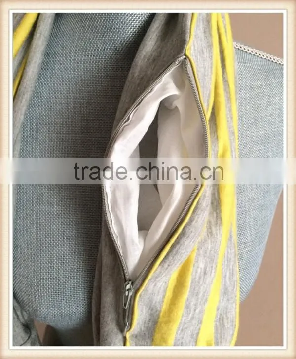 Infinity Scarf with Hidden Pocket - Reversible Heather Grey and Yellow Stripes