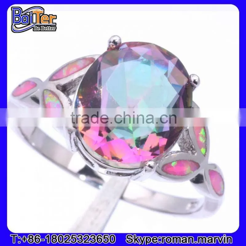 NEW Halo Set Zirconia White Fire Opal Gemstone Ring 925 Silver Silver Opal Ring With Opal Stone
