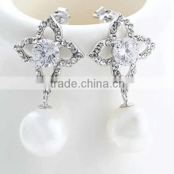 2014 new Silver zircon pearl earrings high-end wedding earrings jewelry