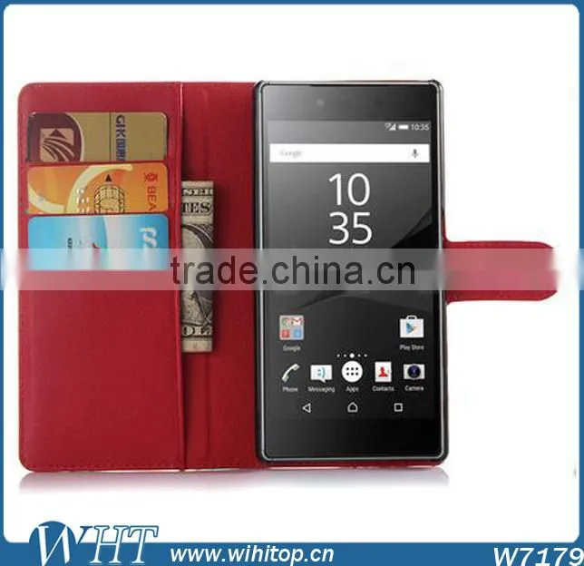 New Arrival Litchi Leather Wallet Flip Stand Pouch Cover Case for Sony Xperia Z5