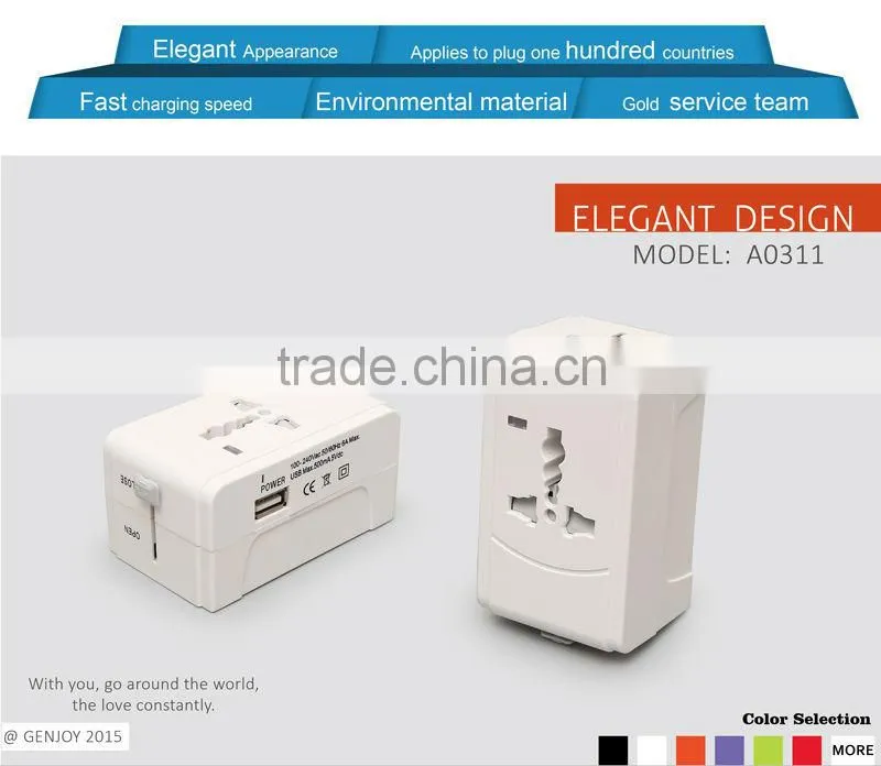 UK AUS US EU plug Universal travel adapter with Single USB