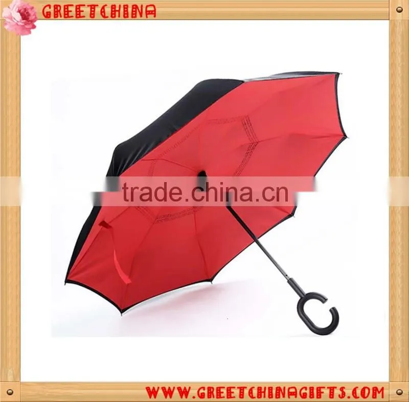 Windproof C-holder double layer upside down reverse umbrella for car