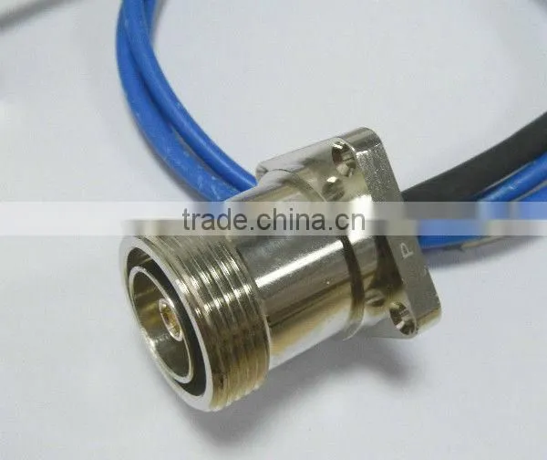 pigtail, cable assembly, 7/16 female flange mount 7/16 female flange mount with RG142 cable, blue jacket