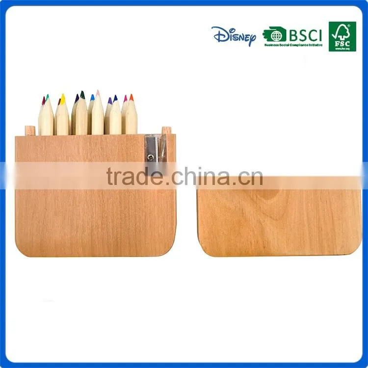BSCI certificated mini promotional color pencil boxed gift set with wood sharpener