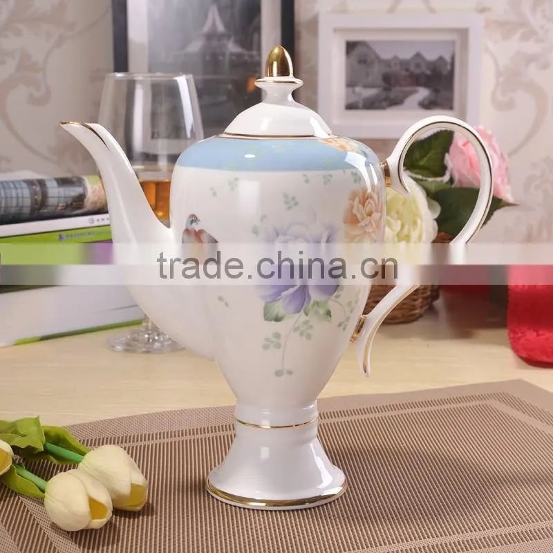 european style fashion pattern with gold-rim 1000ml bone china tea pot