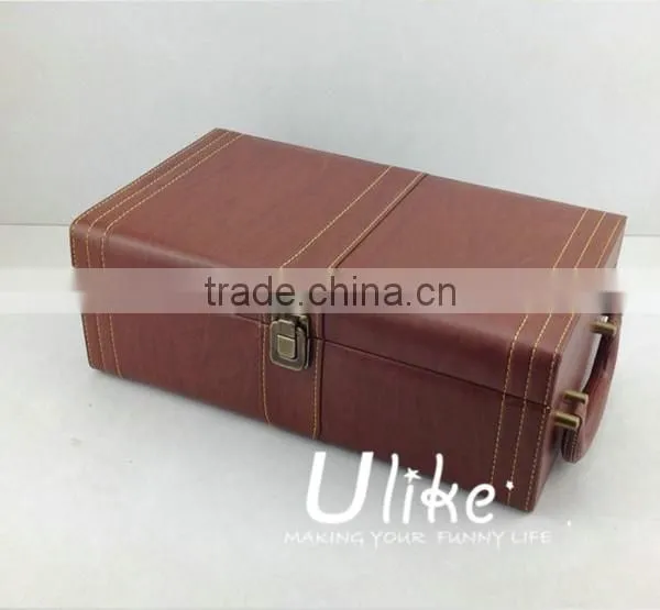 Hot Sell Fashion PU Leather Wine Gift Package With Handle leather wine box package for three bottles with wine accessories