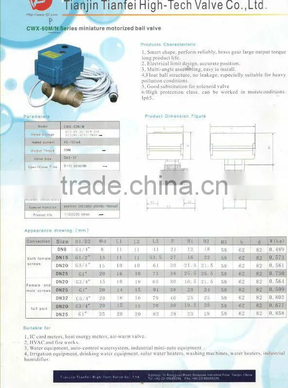 2-way electric operated valve with manual override 3-6V,9-24V, 85-265v for reuse of rainwater system
