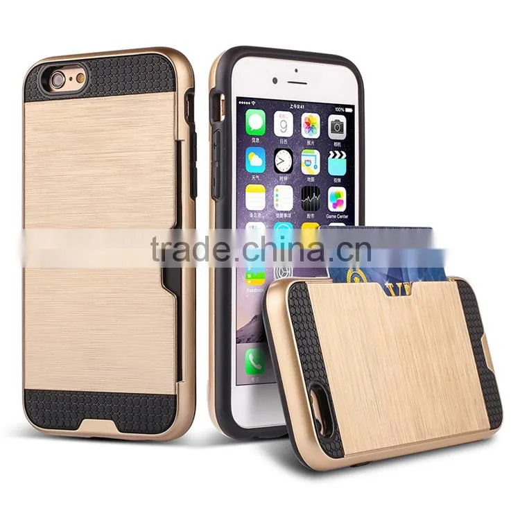 Free sample mobile phone cover case pc wiredrawing tpu hybrid case smartphone with card holder for Iphone6 6s plus case
