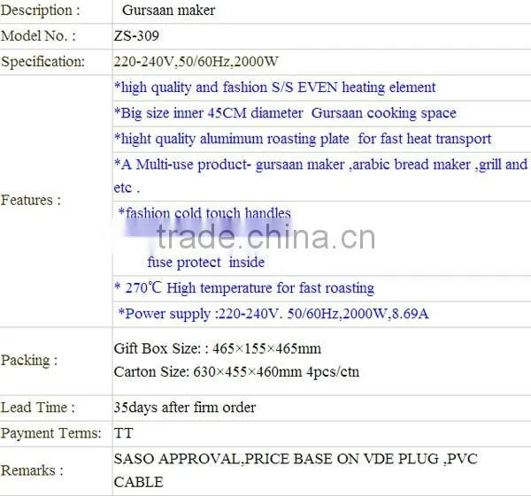 ZOSUN ZS-309 Electric Saj Maker With S/S Even Heating Element
