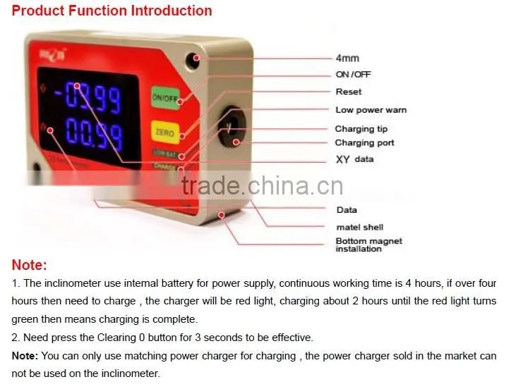 DMI600 Industrial Digital Screen Display 2 Axis Slope Meter With Highly Anti-vibration Performance External/ Inner Power supply