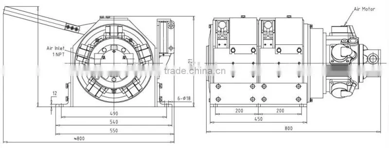 800KGS Double Drum,Piston Motor,Underground Mining Air Scraper Winch with Scraper Pan